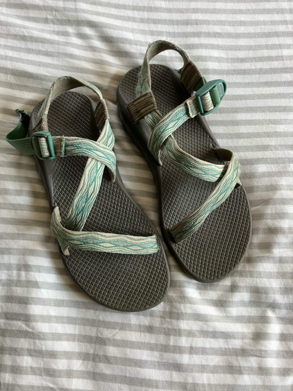 Size 9 Green and Cream Chaco Sandals